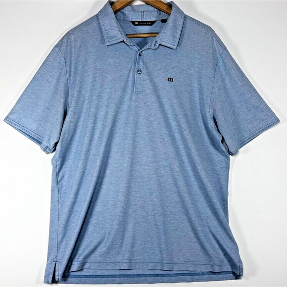 Travis Mathew Golf Polo Shirt Men XL Blue Heather Pima Cotton Performance Casual - Picture 1 of 10